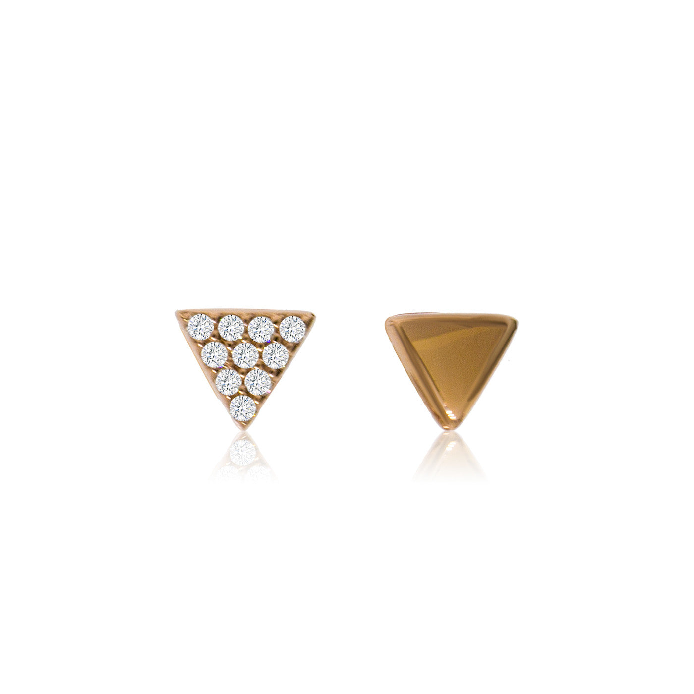 
Rose Gold Plated Silver Triangle Stud Earrings - One with pave Cubic Zirconia and one plain

