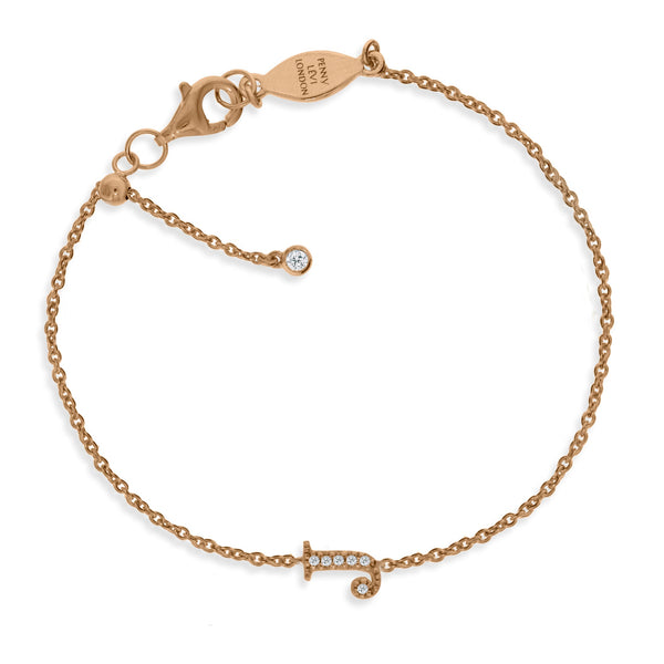 
Rose Gold-Plated Silver Chain Initial Bracelet with Micron Plating and CZ Stones

