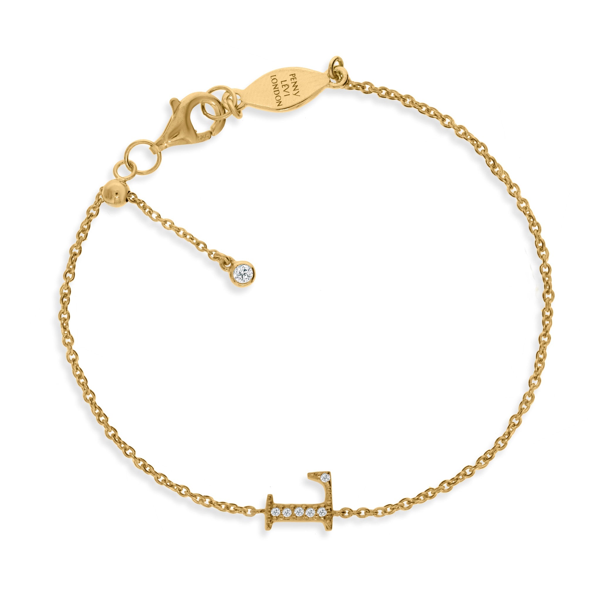 

Gold plated on silver chain initial bracelet with cubic zirconia stones 

