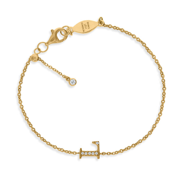 

Gold plated on silver chain initial bracelet with cubic zirconia stones 

