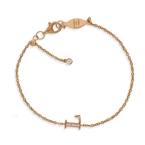 
Rose Gold Plated Initial Bracelet with Cubic Zirconia and Sliding Length Adapter

