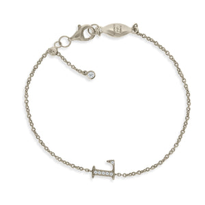 
Sterling Silver Chain Initial Bracelet with Cubic Zirconia and Sliding Size Adapter

