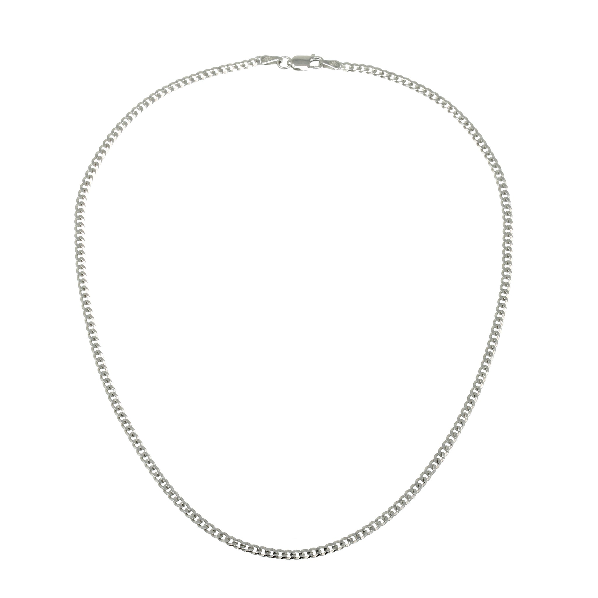 
Sterling silver chain necklace with polished finish, 40 cm in length and 0.3 cm in width.

