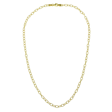 
18kt gold plated on silver chain necklace with interlocking links, 45 cm in length, featuring a lobster clasp.

