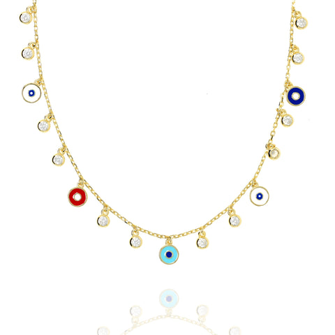 
Gold-plated 45cm charm necklace with enamel eyes and cubic zirconia

