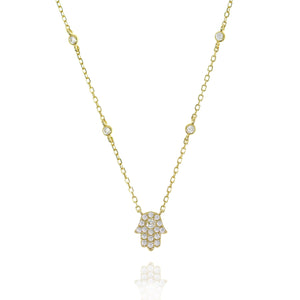 

Gold Plated Silver Hamsa Necklace with Pave CZ Stones

