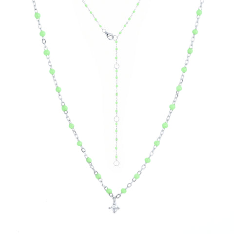 Sterling silver chain with apple green beads and hanging cubic zirconia necklace

