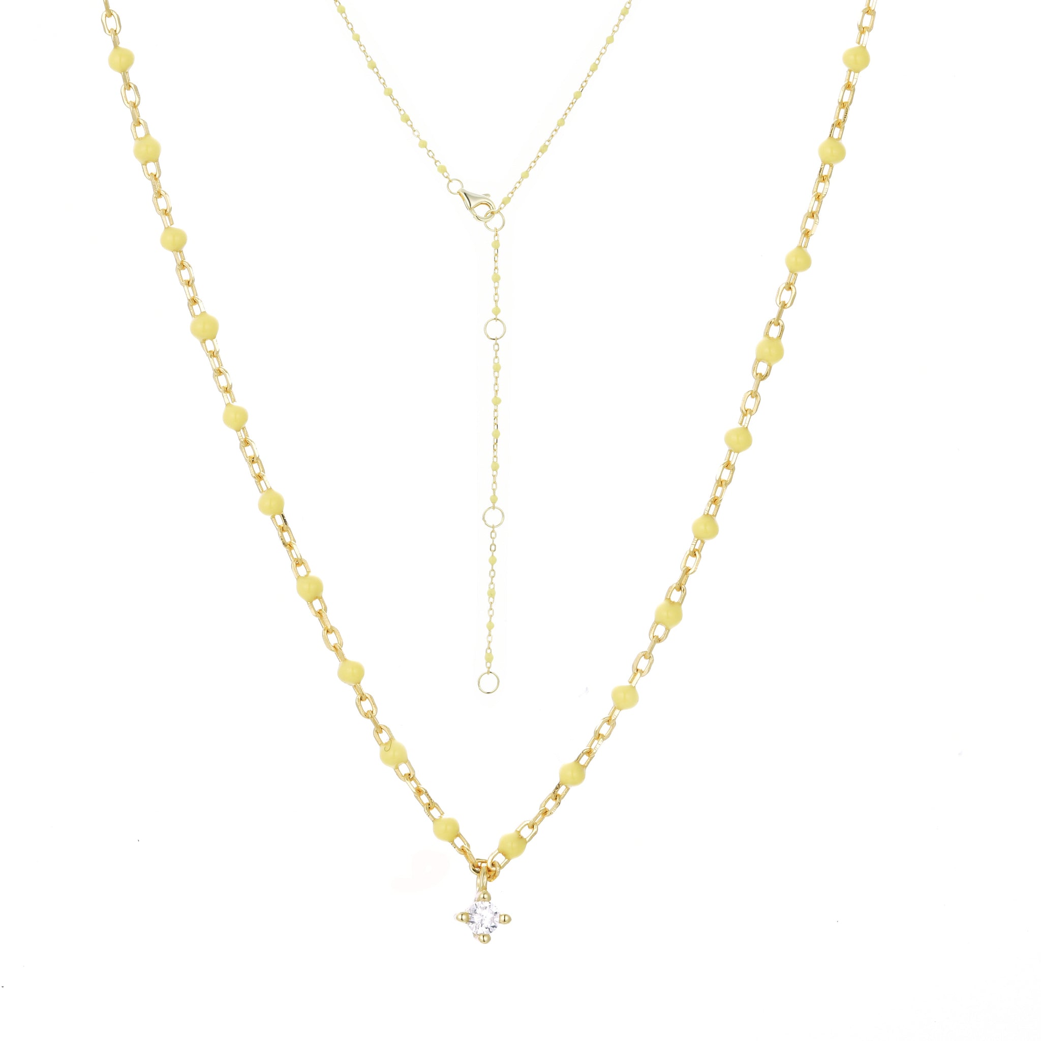 

Sterling silver chain with yellow beads and hanging cubic zirconia pendant, 45 cm

