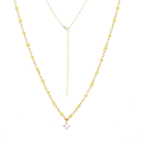 

Sterling silver chain with yellow beads and hanging cubic zirconia pendant, 45 cm

