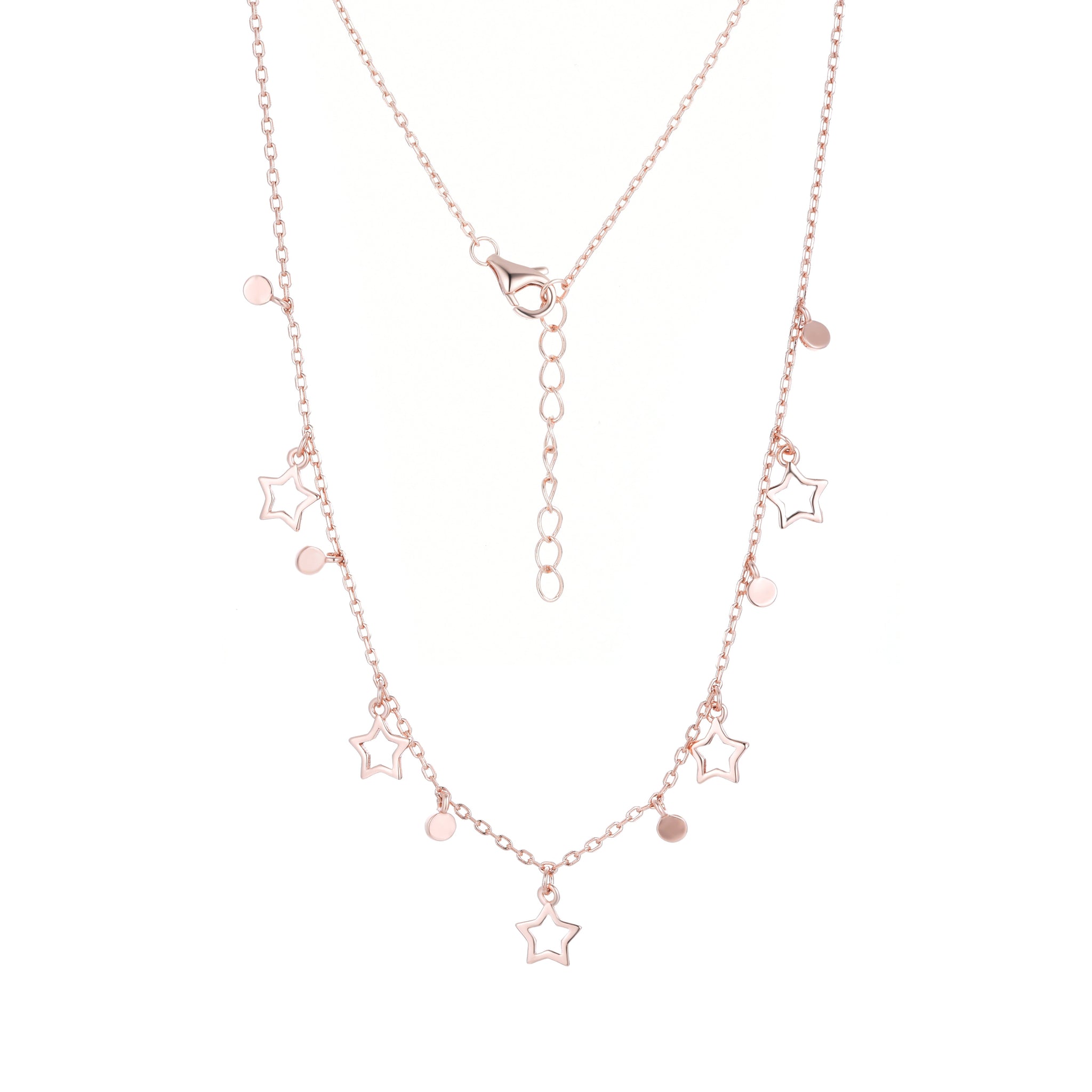 
Rose Gold Plated Star Dangle Necklace with layered chains and star charms

