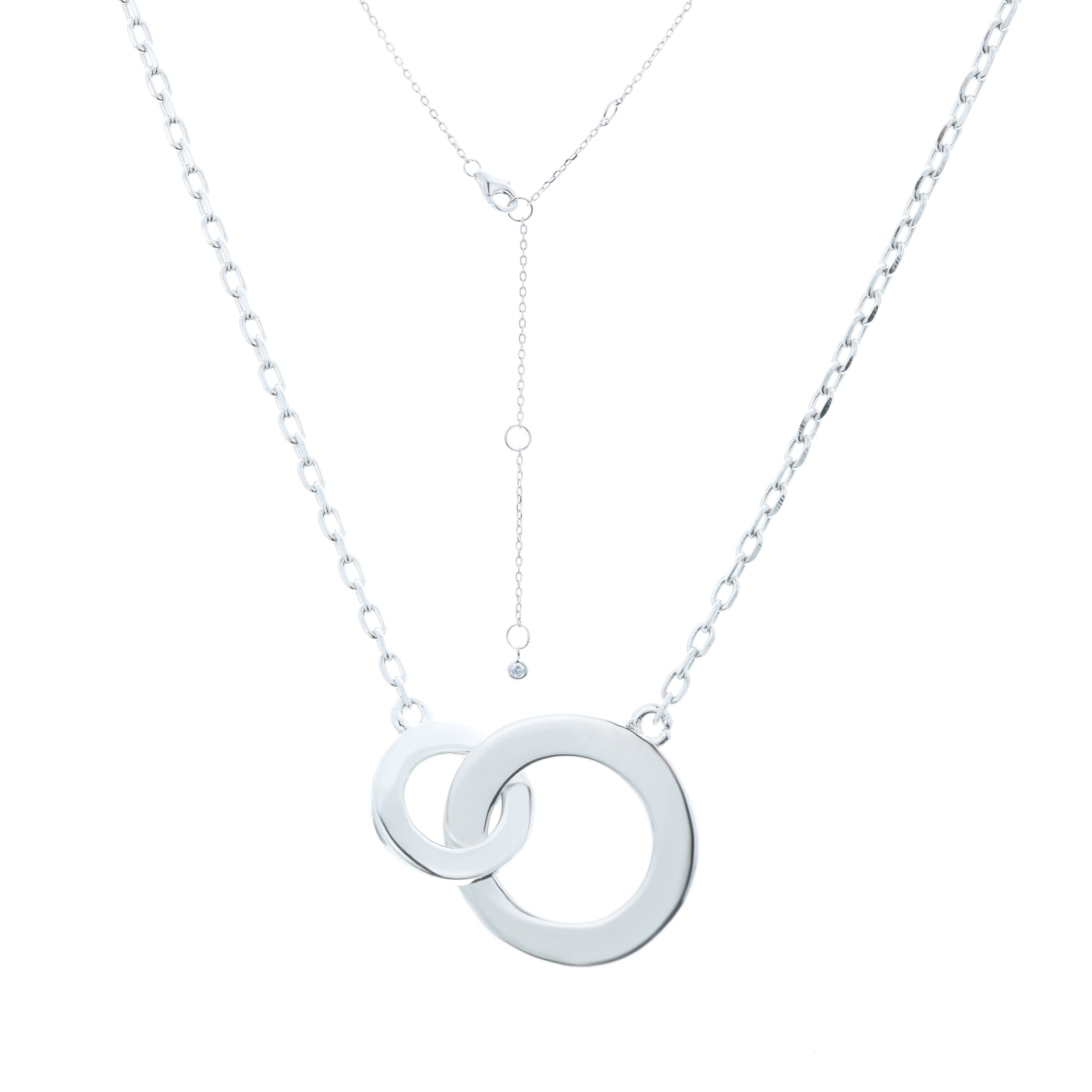 
Sterling silver intertwined circle necklace with a delicate adjustable chain.

