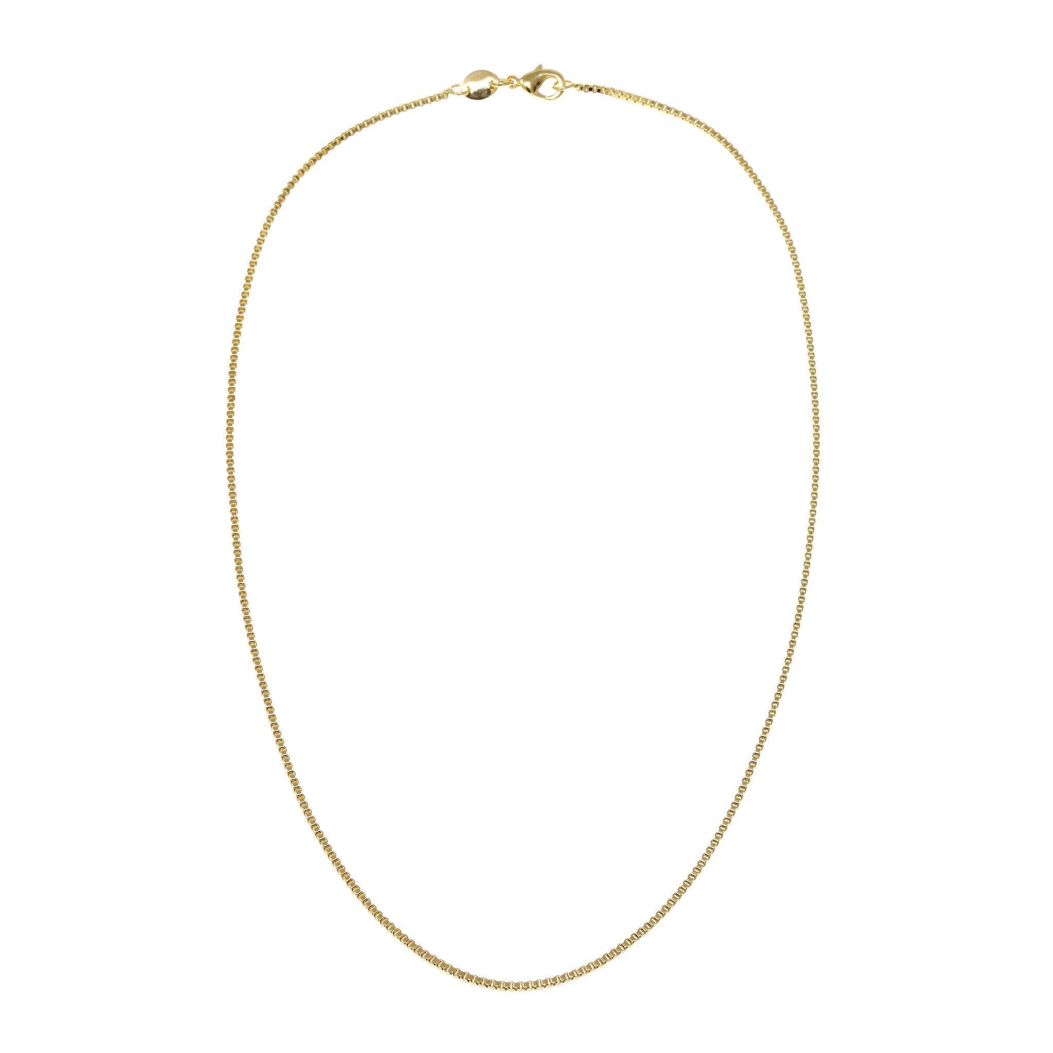 
Gold-filled boxed chain necklace with lobster claw clasp, available in 40 cm and 45 cm lengths.

