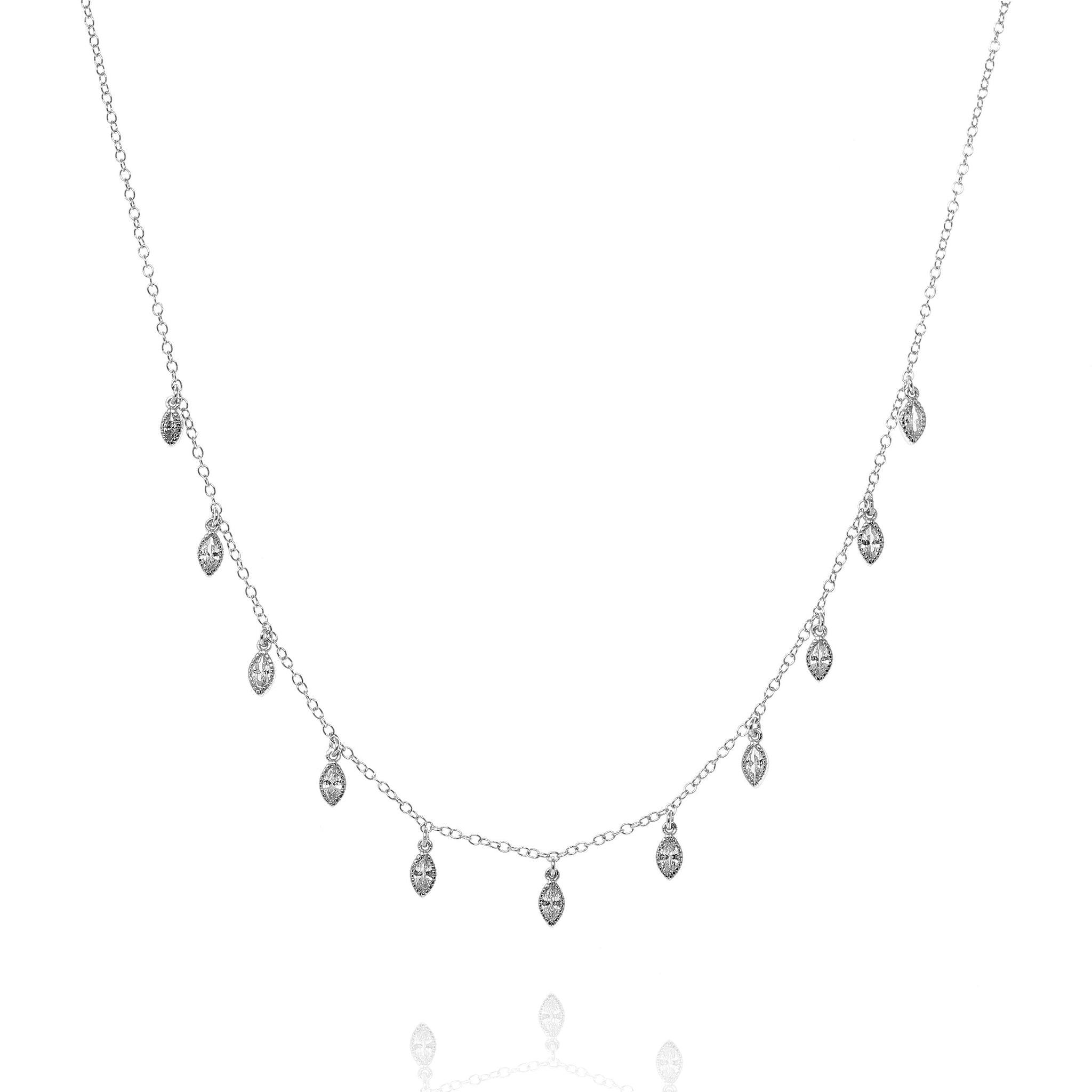 
Sterling silver short chain necklace with eleven hanging cubic zirconia drops

