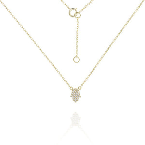 
Gold plated on silver chain bracelet with a pavé Hamsa charm, featuring an adjustable extension chain.

