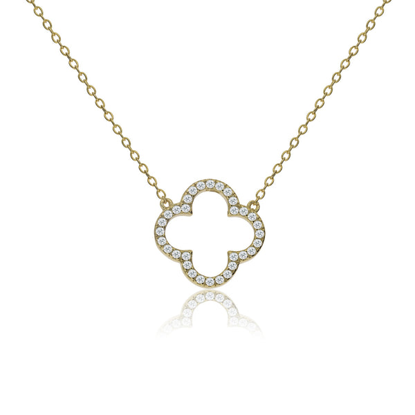 
Gold plated on silver chain necklace with CZ pave clover charm, delicate and elegant design.

