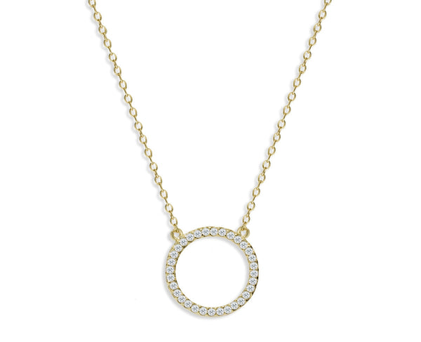 NG-65/G - Chain and Hollow Pave Circle Pendant Necklace