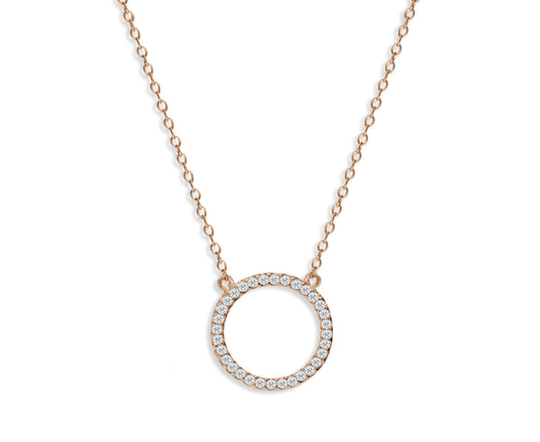 NG-65/R - Chain and Hollow Pave Circle Pendant Necklace