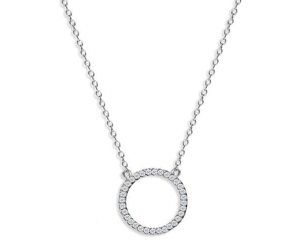 NG-65/S - Chain and Hollow Pave Circle Pendant Necklace