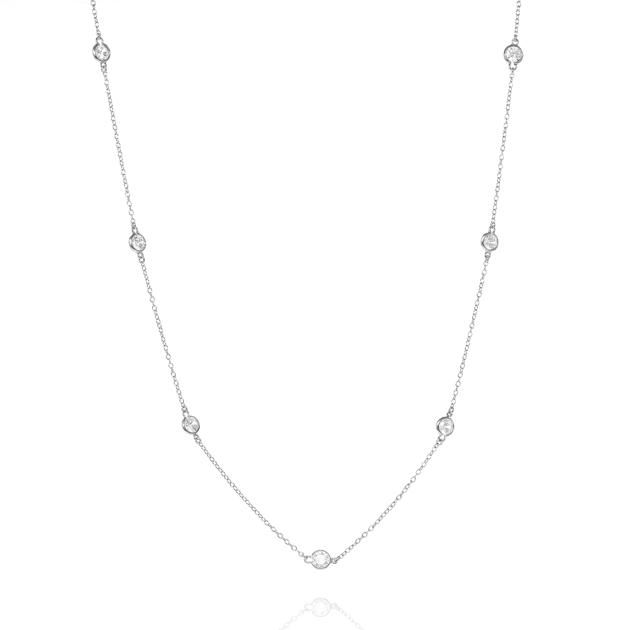 
Elegant Sterling Silver Necklace with Bezel-Cut Cubic Zirconia Stones

