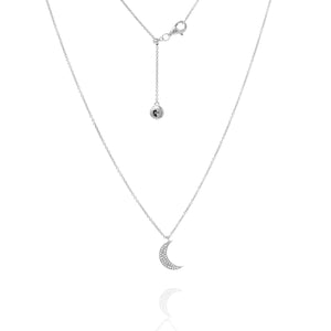 

Sterling silver crescent moon necklace with adjustable chain and CZ stones

