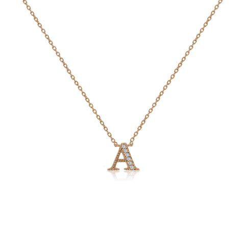 
Rose gold plated initial A necklace with cubic zirconia decoration and adjustable chain.

