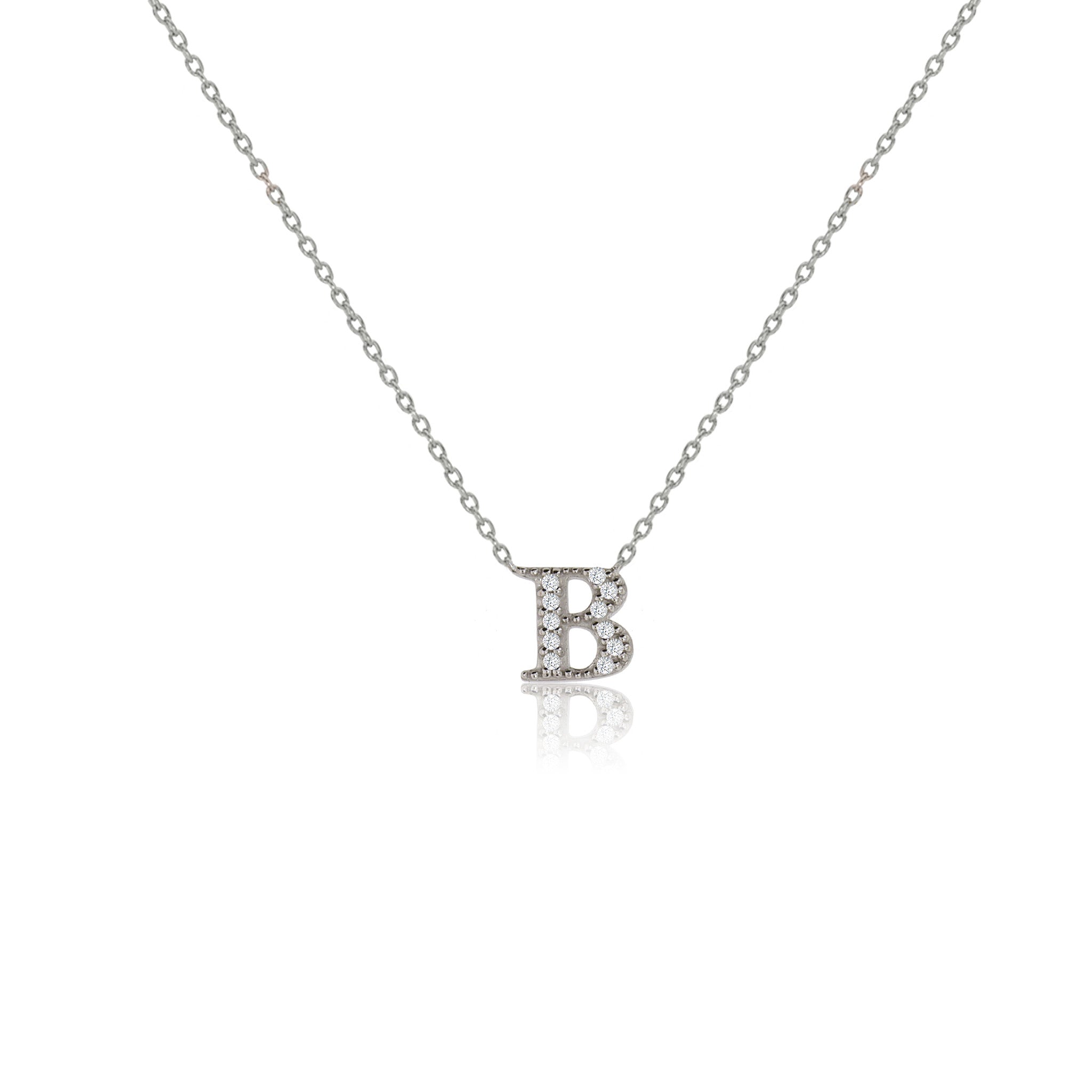 
Sterling Silver Initial 'B' Necklace with CZ Decoration

