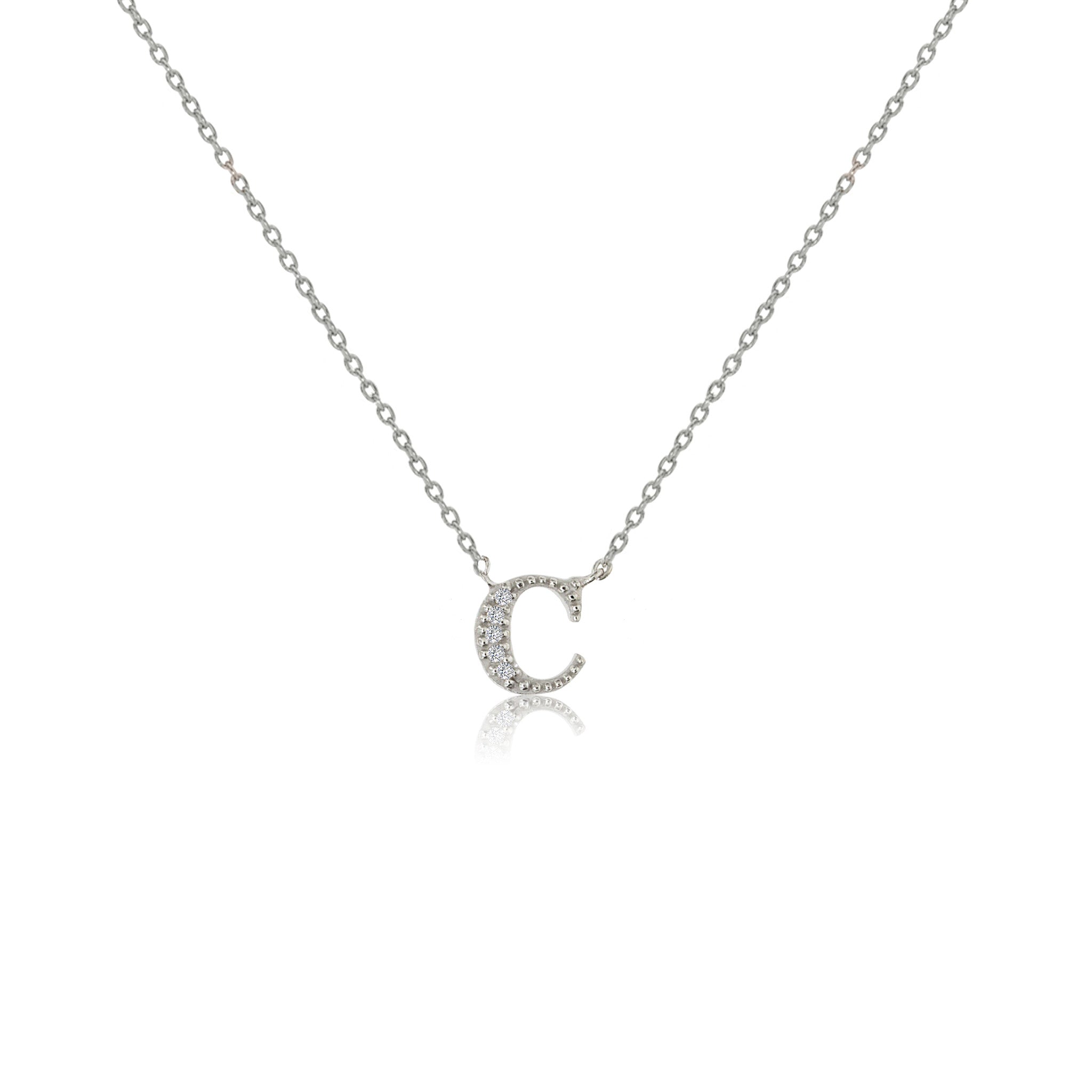 
Sterling silver initial necklace featuring a letter C adorned with CZ stones.

