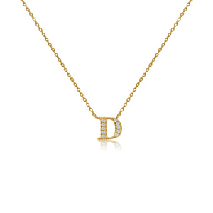 
Gold plated initial 'D' necklace with cubic zirconia on a silver chain with adjustable sliding length.

