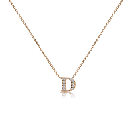 
Rose gold plated initial necklace with cubic zirconia on adjustable chain.

