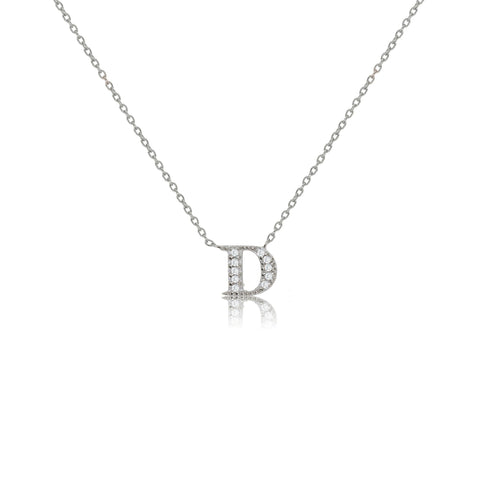 
Sterling silver initial necklace with sparkling cubic zirconia stones and adjustable chain.

