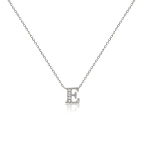 
Sterling silver initial necklace with a Cubic Zirconia decorated 'E' pendant on an adjustable chain.

