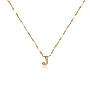 
Gold plated initial 'J' necklace with CZ decoration shown on an adjustable delicate link chain.

