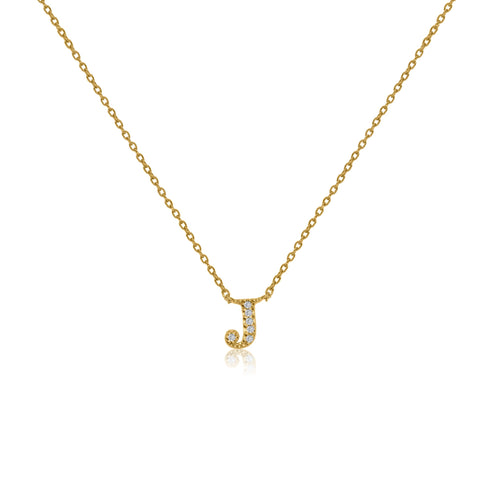 
Gold plated initial 'J' necklace with CZ decoration shown on an adjustable delicate link chain.

