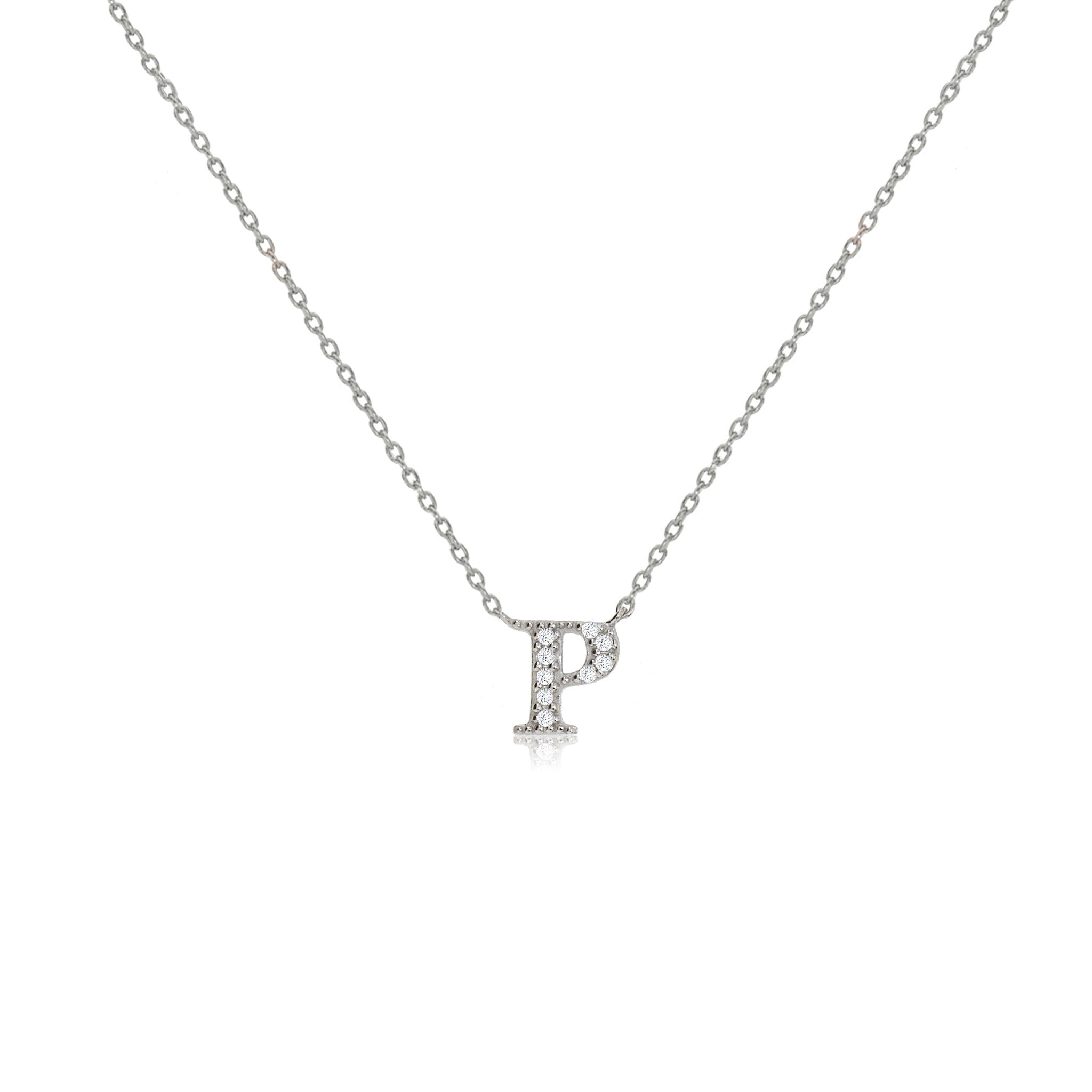 
Sterling Silver Initial Necklace with CZ Decoration and Sliding Length Adjuster

