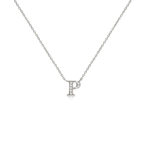 
Sterling Silver Initial Necklace with CZ Decoration and Sliding Length Adjuster

