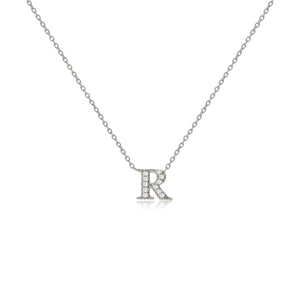 
Sterling Silver Initial Necklace with CZ Decoration and Sliding Length Adjuster - 'R' 

