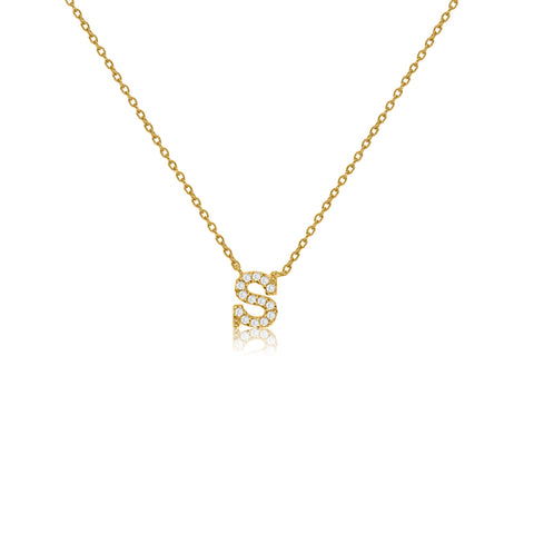 
Gold plated initial S necklace with cubic zirconia decoration and adjustable chain

