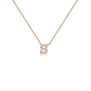 

Rose gold plated initial necklace with cubic zirconia decoration and sliding length adjuster.

