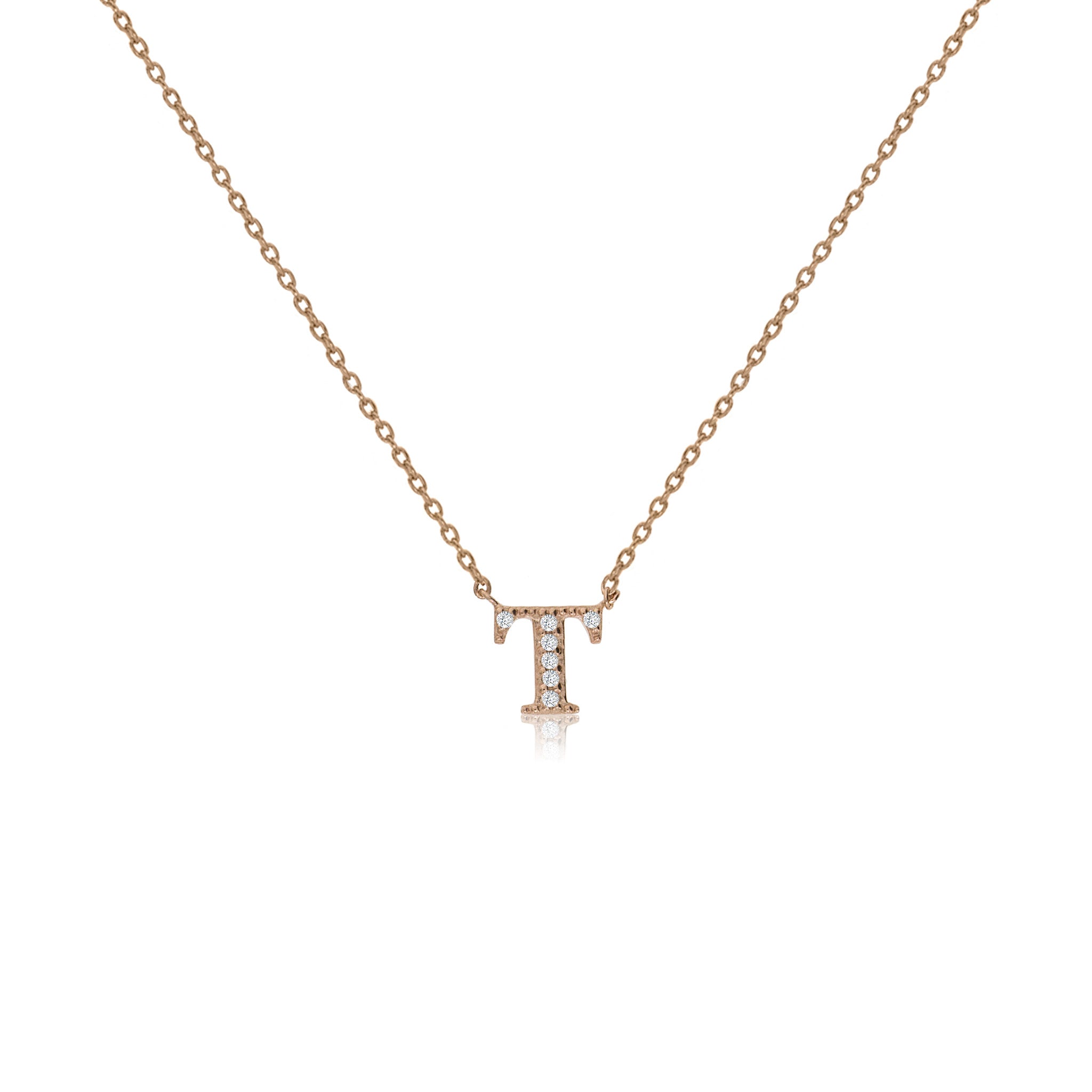 
Rose Gold on Silver Initial Necklace with CZ Decoration - Initial 'T'

