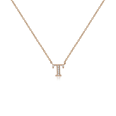 
Rose Gold on Silver Initial Necklace with CZ Decoration - Initial 'T'

