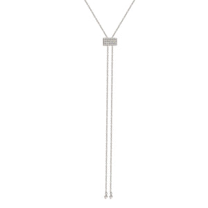 
Sterling silver lariat necklace with cubic zirconia and a square pave slider

