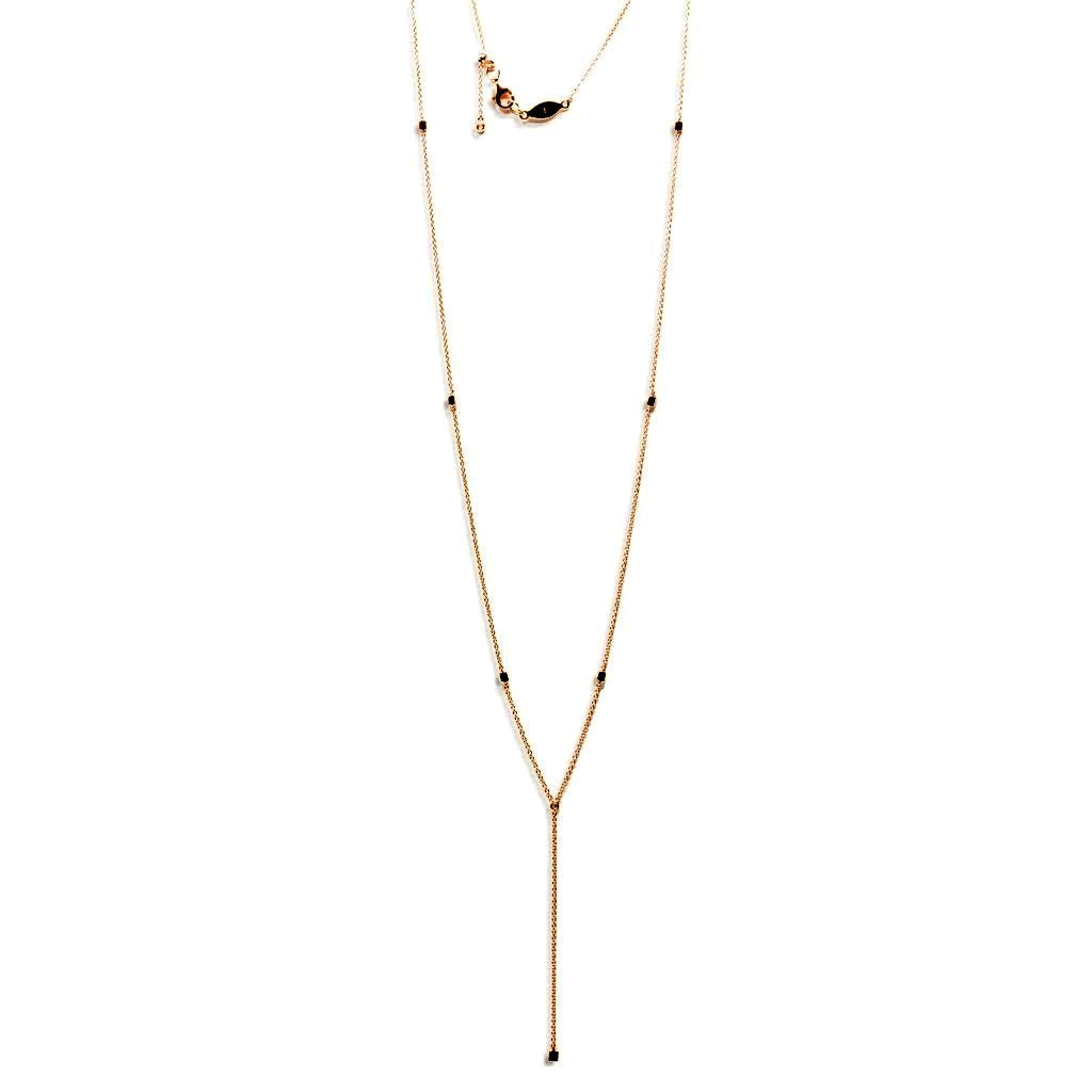 
Rose gold plated silver necklace with intermittent bobbles and adjustable sliding length.

