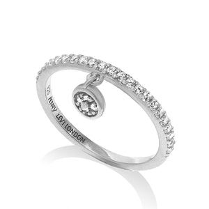 
Sterling silver single band pave ring with small hanging disk charm