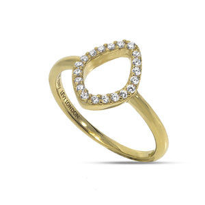 
Gold-plated silver open oval ring adorned with sparkling cubic zirconia stones.

