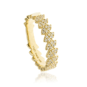 
Gold plated sterling silver pave ring with cubic zirconia stones in a unique design.

