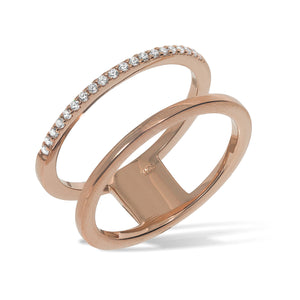 
Rose gold plated double band ring with cubic zirconia decoration

