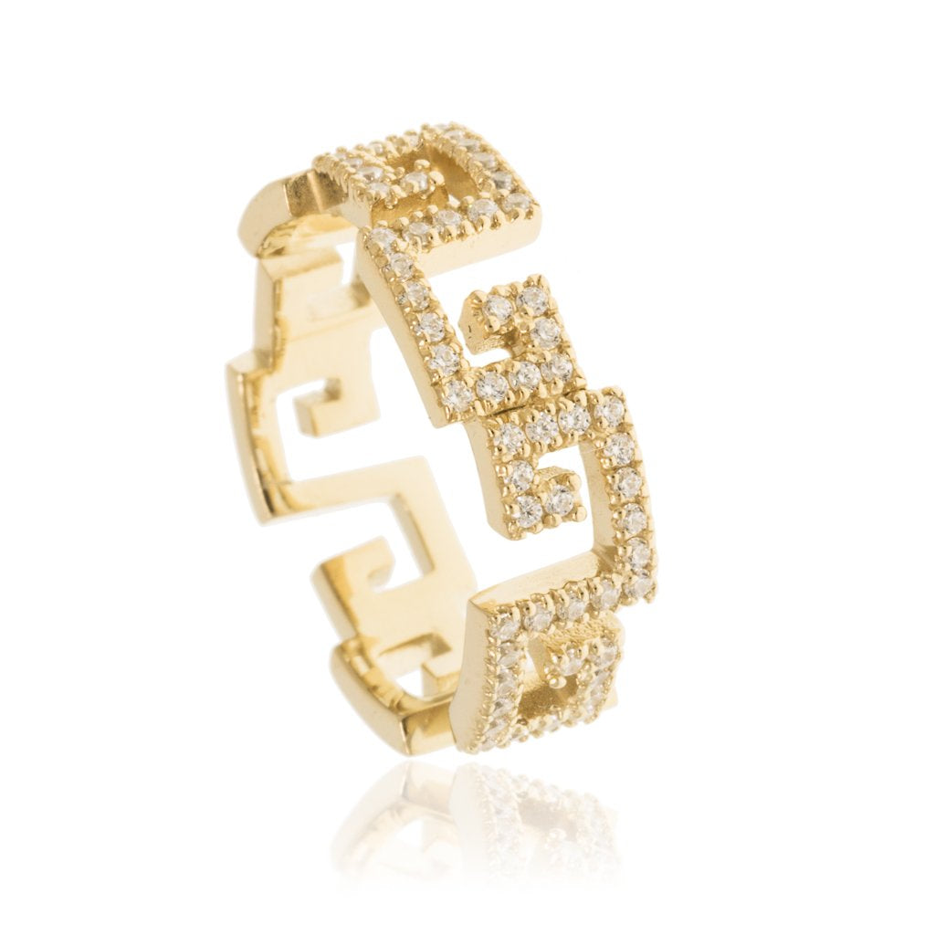 

Gold micron plated silver pave ring with geometric design

