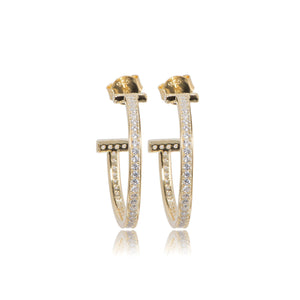 
Gold Plated on Silver 'T' Earrings with Cubic Zirconia, 2 cm diameter

