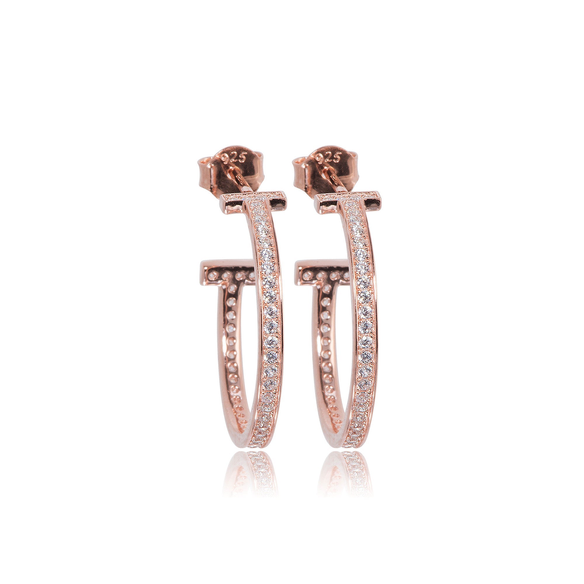 
Rose Gold-Plated T-Bar Hoop Earrings set with Cubic Zirconia 

