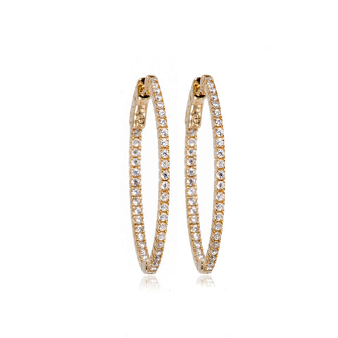 
Gold plated silver hoop earrings with Cubic Zirconia stones, featuring a special safety lock.

